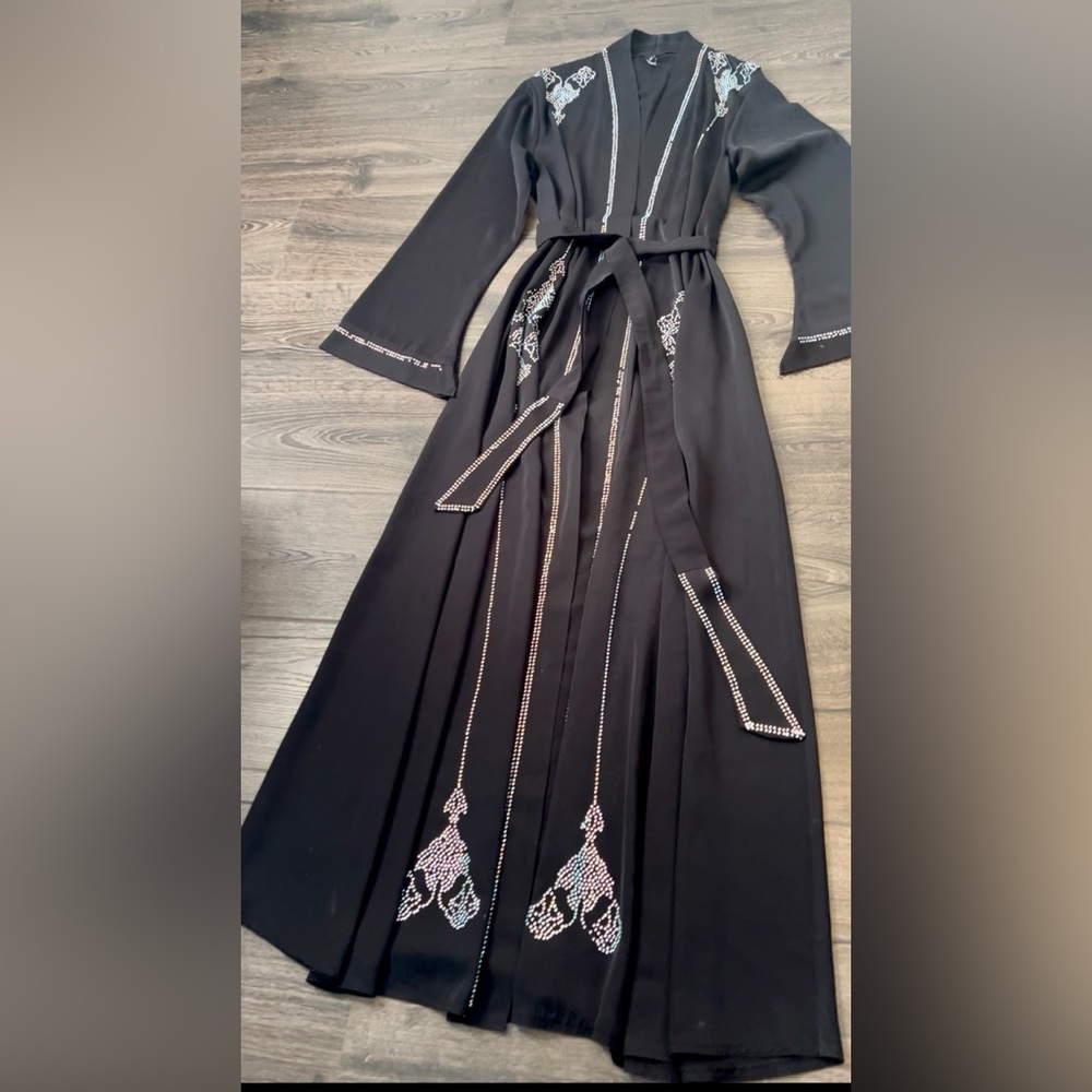 Elegant Blue and Black Long Sleeve Gown for Weddings Abaya maxi
